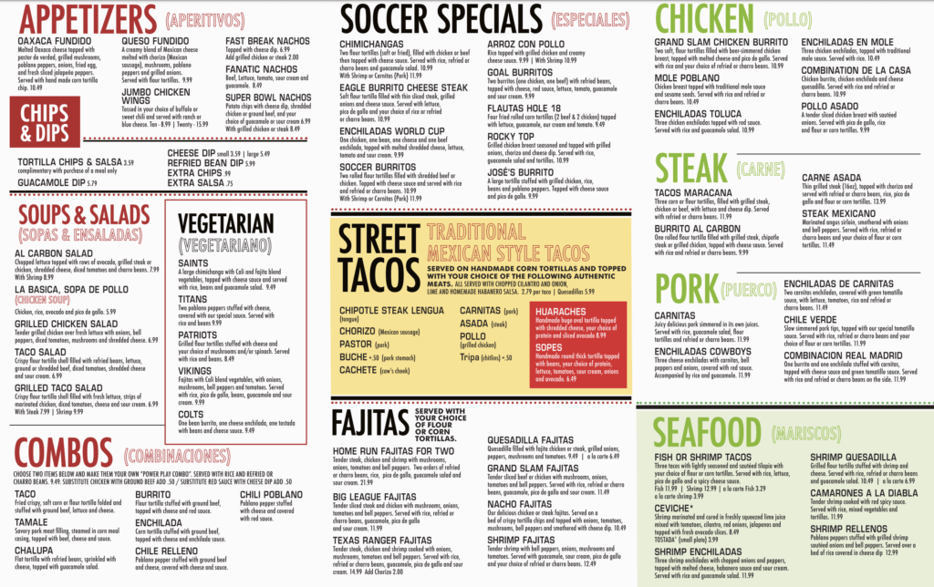 Soccer Taco Market Square General Menu