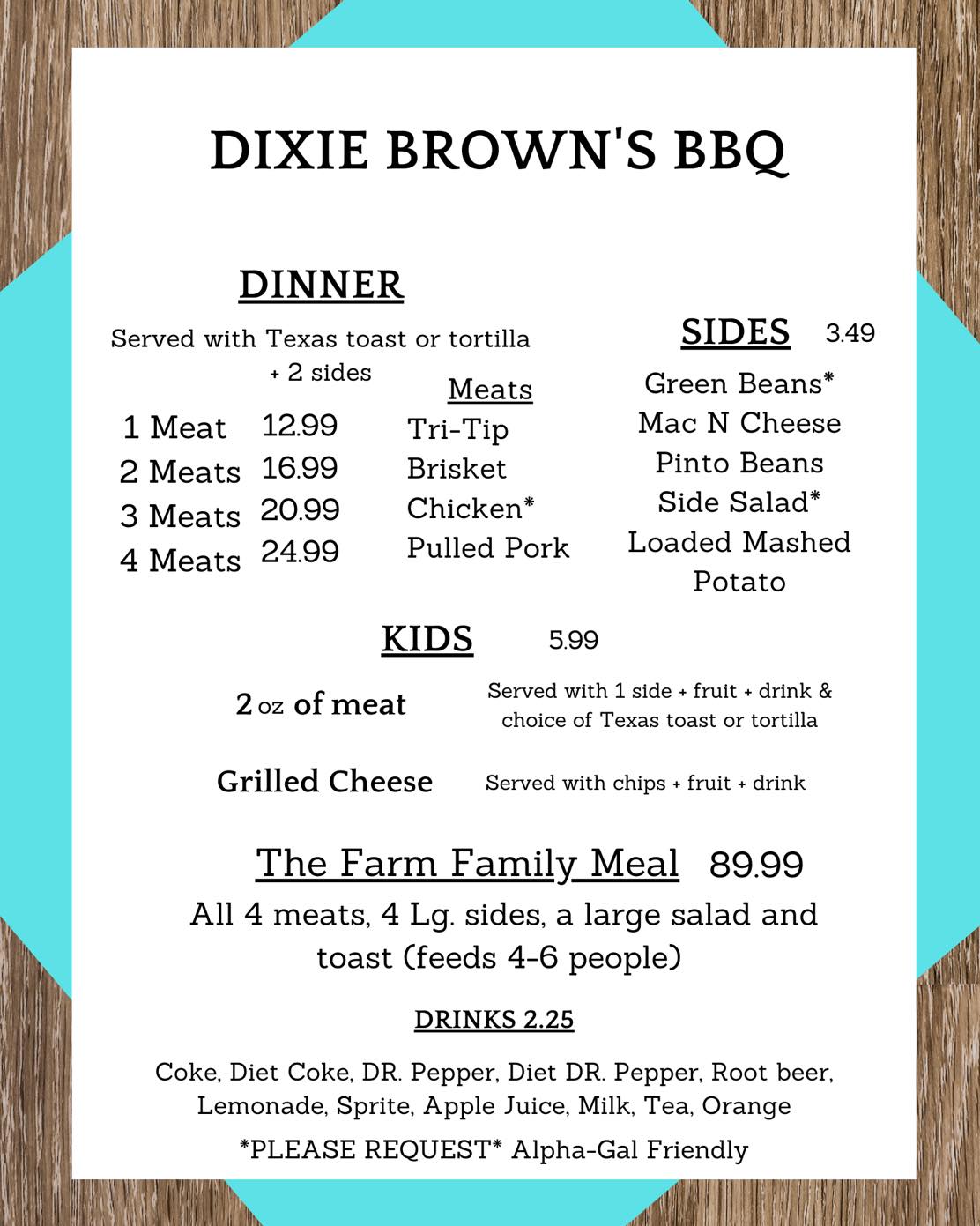 Sweet Dixie Brown's General Menu