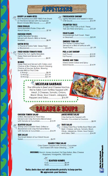 Tacky Jack's - Gulf Shores General Menu