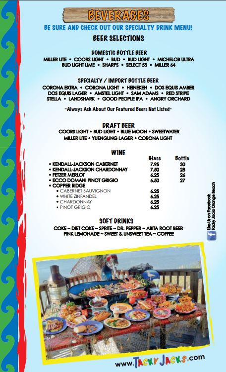 Tacky Jack's - Gulf Shores General Menu