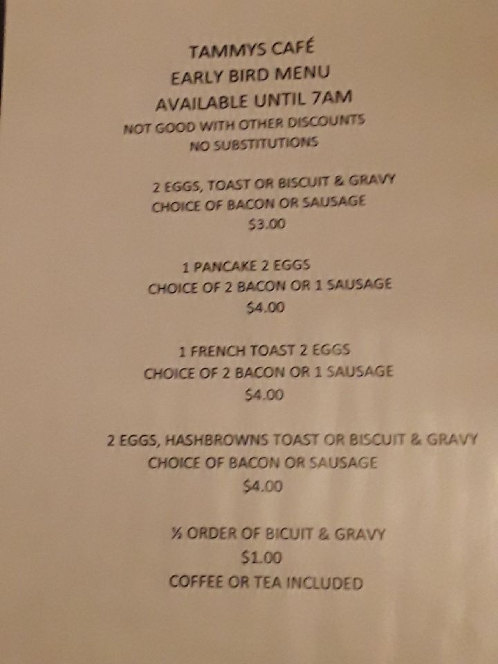 Tammy's Cafe General Menu