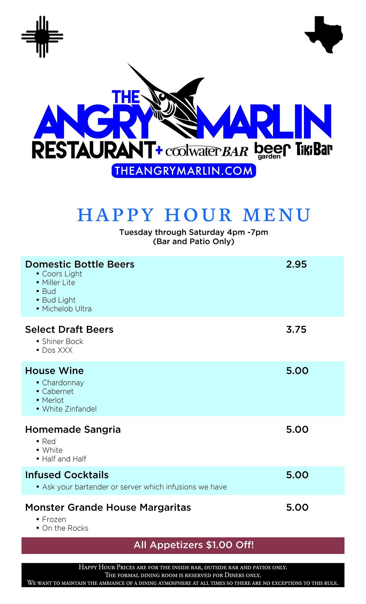 The Angry Marlin General Menu