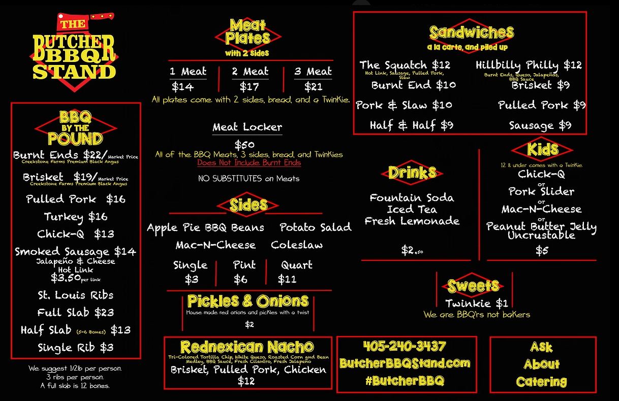 The Butcher BBQ Stand General Menu