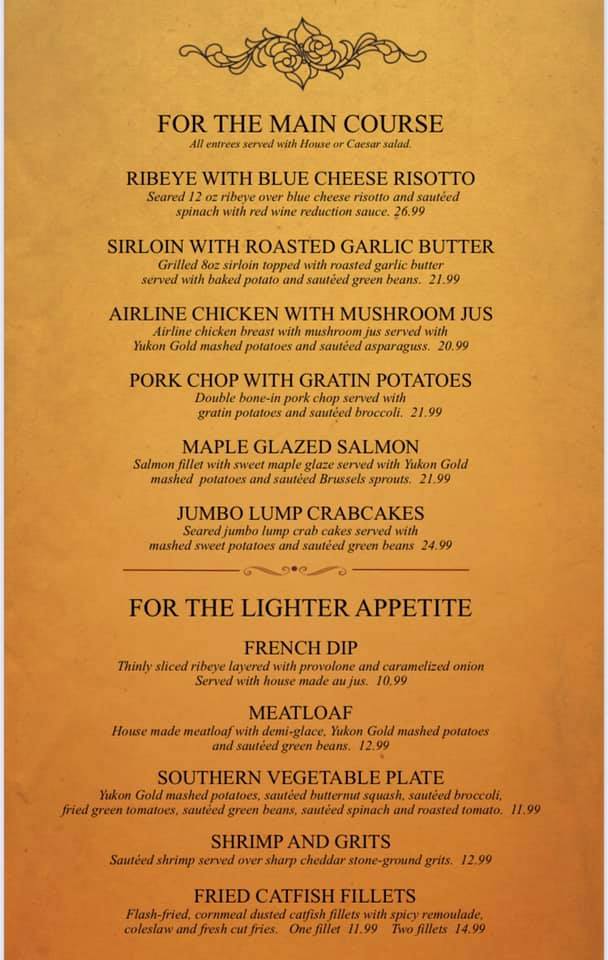 The Miller House General Menu