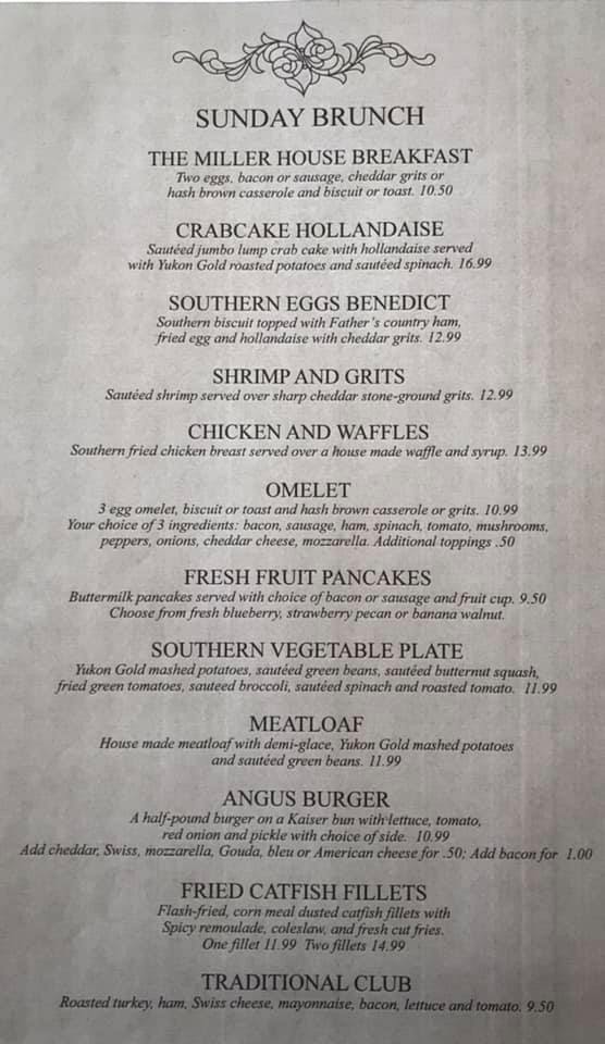 The Miller House General Menu