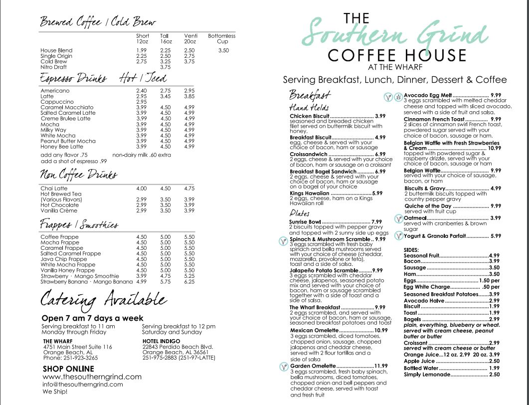 The Southern Grind Coffee House General Menu