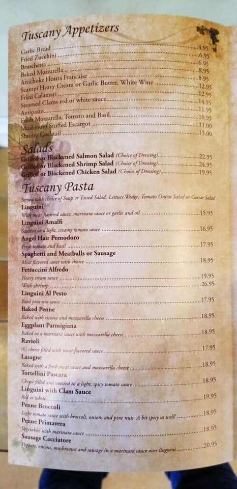 Tuscany Grill General Menu