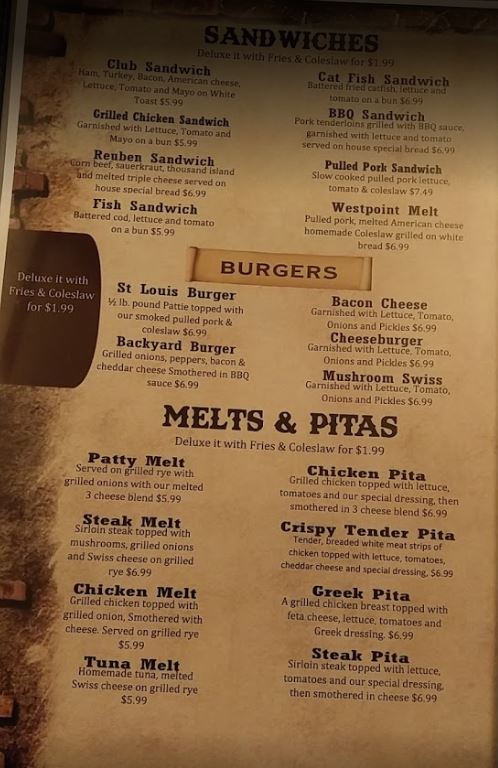 Westpoint BBQ General Menu