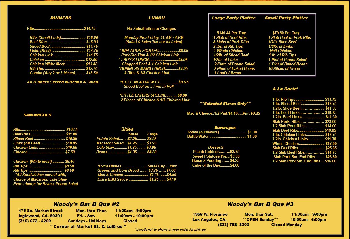 Woody's Bar-B-Que General Menu