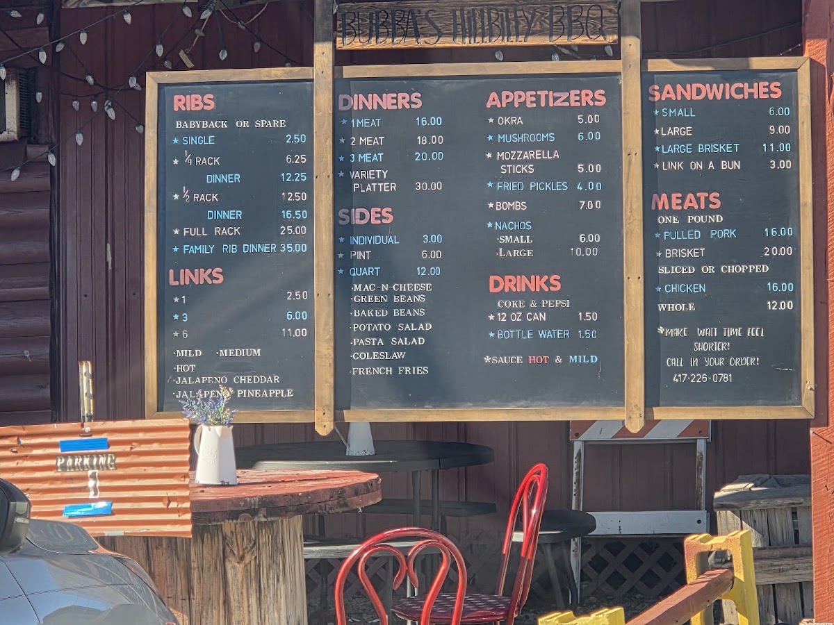 Bubbas Bbq Bubbas Bbq General Menu - BBQ Menu in Jane, MO