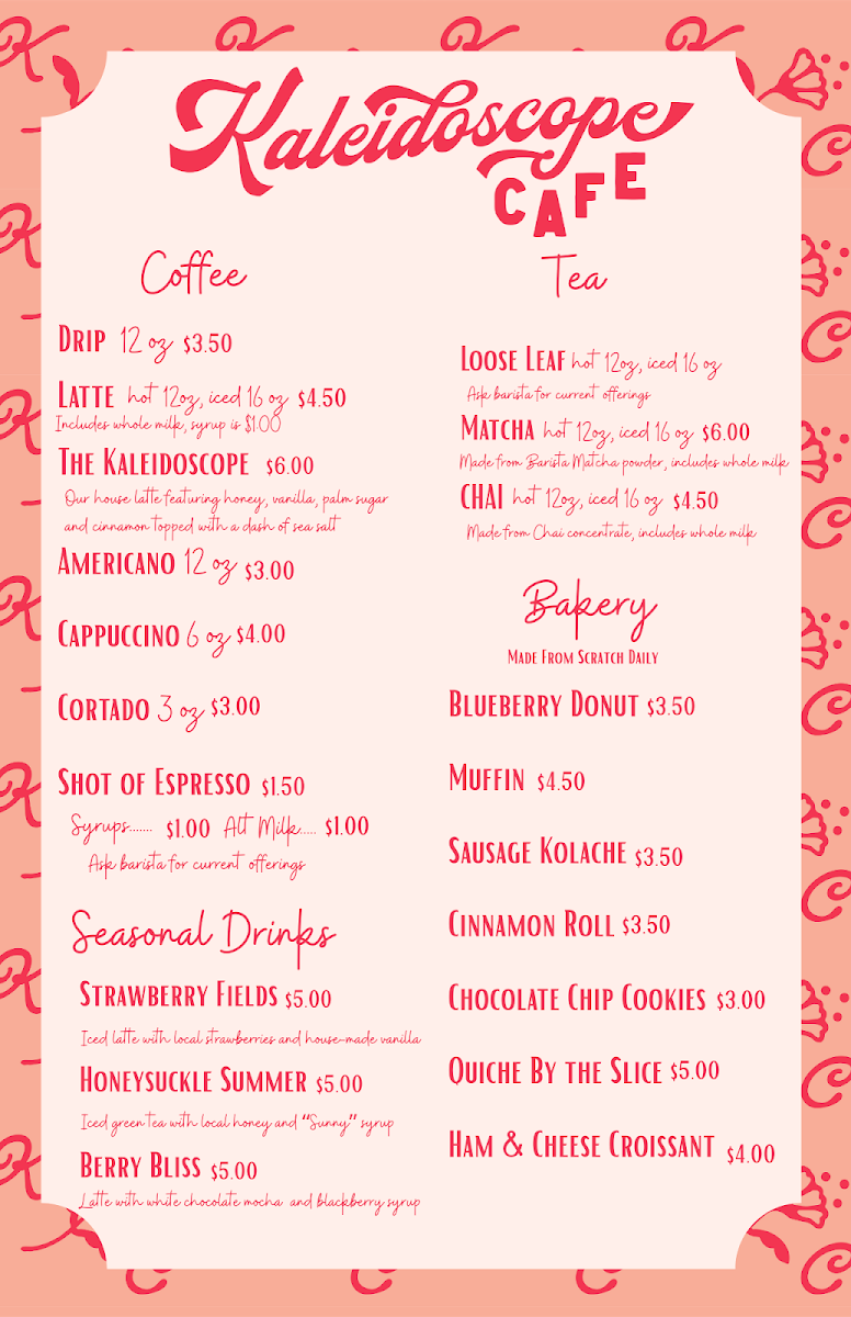 Kaleidoscope Cafe Kaleidoscope Cafe General Menu - Cafe Menu in Springtown, AR