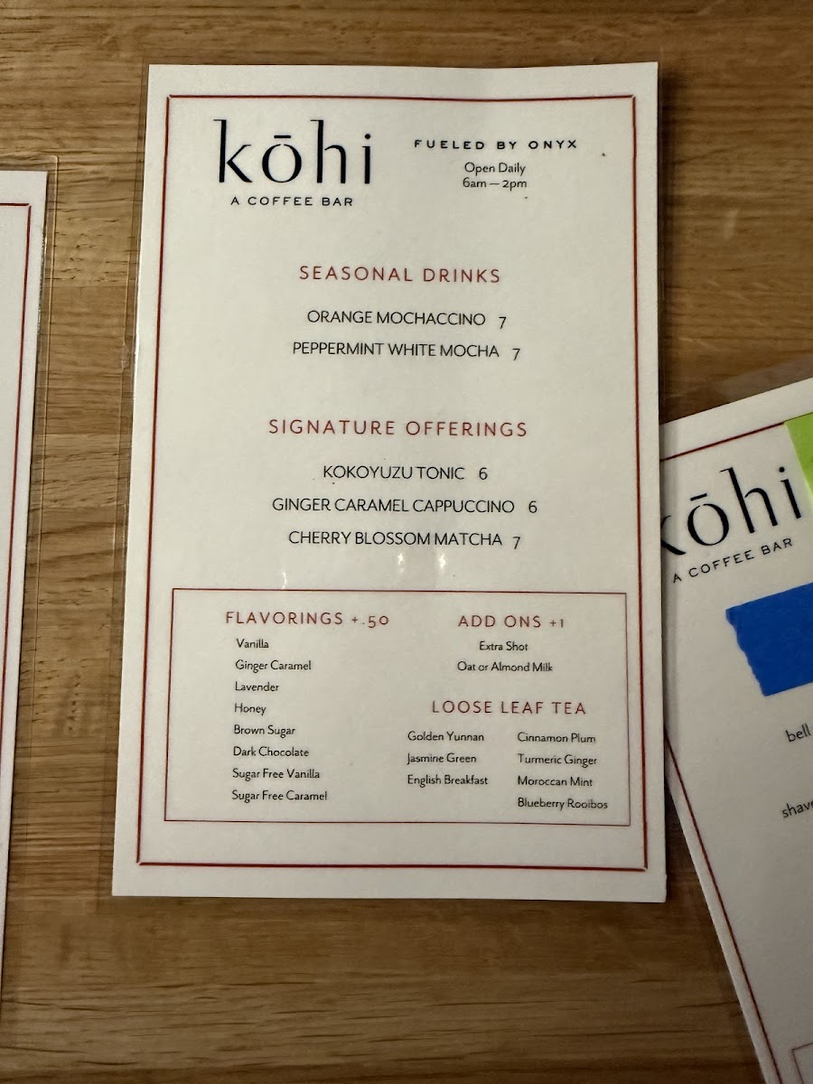 Kohi - A Coffee Bar Kohi - A Coffee Bar General Menu - Cafe Menu in Bentonville, AR