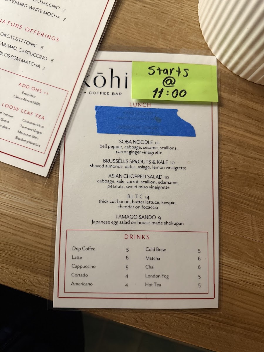 Kohi - A Coffee Bar Kohi - A Coffee Bar General Menu - Cafe Menu in Bentonville, AR